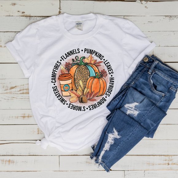 Smores Bonfires Hayrides Pumpkins Campfires Softstyle® Fitted T-Shirt - Picture 1 of 2